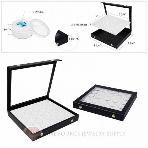 (2) White 25 Gem Jar Inserts w/ Snap Acrylic Display Cases Gemstone Jewelry