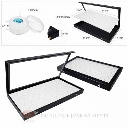 (2) black acrylic snap top display cases w/ white 36 gem jar gemstone inserts for sale