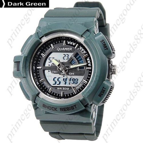 Waterproof Analog Digital Quartz Stopwatch Date Men&#039;s Wristwatch Dark Green