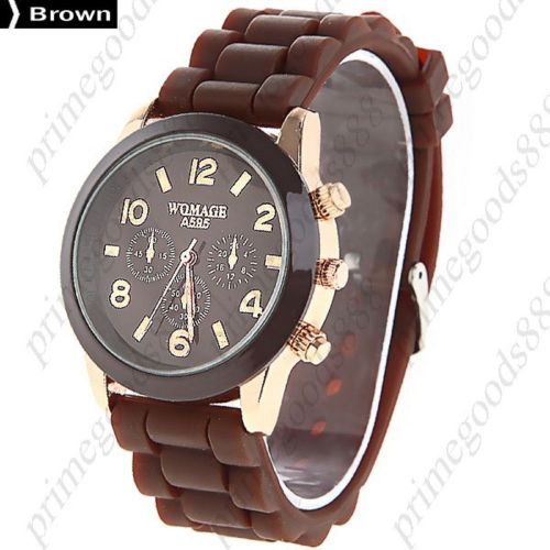 Unisex quartz wrist watch with round case in brown free shipping wristwatch for sale