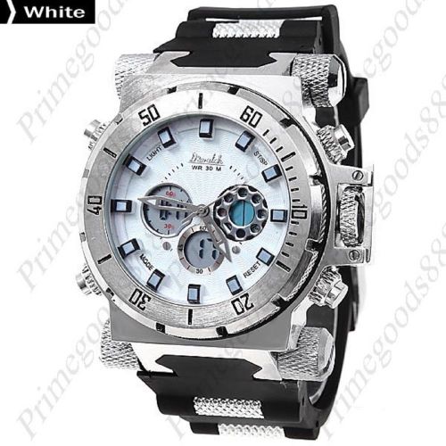 LCD Waterproof Analog Digital Silica Gel Quartz Wrist Men&#039;s Wristwatch White