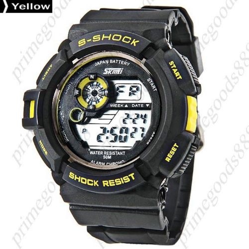 Led 50 meter sports waterproof digital date men&#039;s wrist sport wristwatch yellow for sale