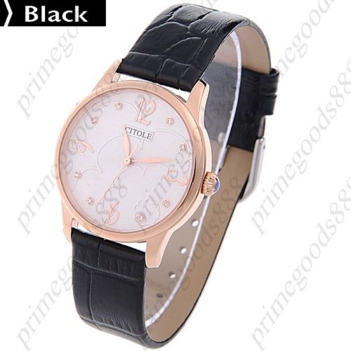 PU Leather Quartz Wrist Wristwatch Free Shipping Women&#039;s Black