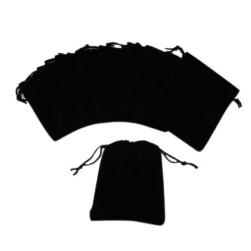 Small velvet black pouches with drawstrings gift for sale
