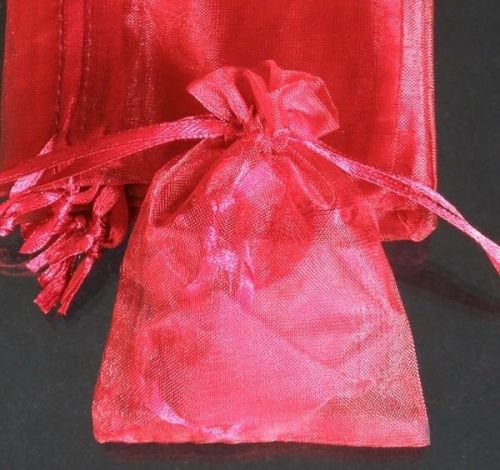 100pcs Solid Wine Red Organza Flare Drawstring Wedding Gift Pouch Bag 2.7x3.5&#034;