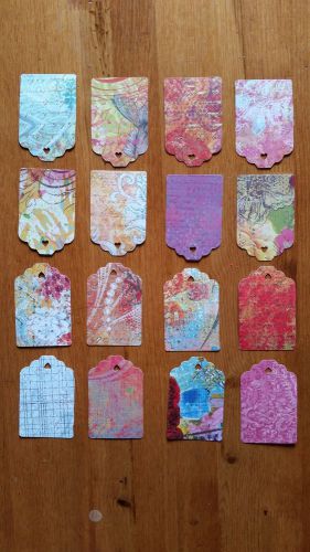 Set of 16, 2 sided gift tags, large tag with heart shape hole, assorted colors
