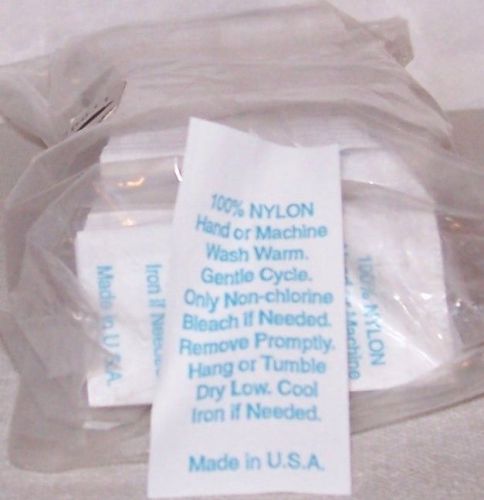1000 FASHION Care LABELS! 100% NYLON, Warm Wtr! Sew-In. WHITE/TURQ Lettering.NEW
