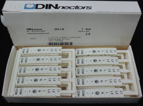 NEW BOX OF 500 DINNECTORS DN-LS MARKING TAGS L1,L2,L3,L,N,GND,+,-,COM,COM 6X12MM