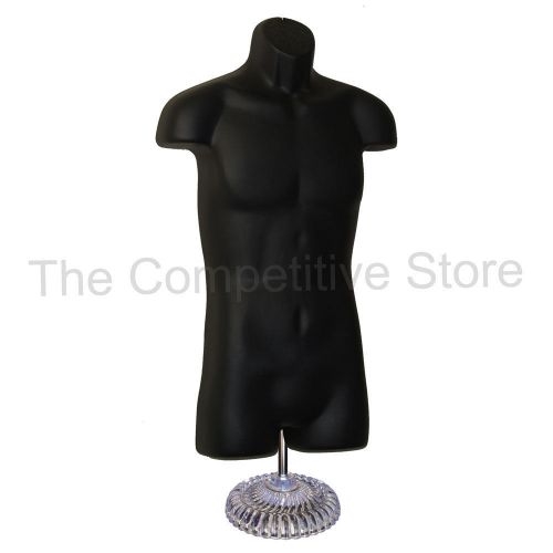 Male Mannequin Black Dress Forms (Hip Long) With Economic Plastic Base For S-M