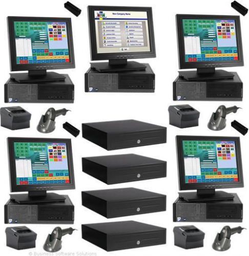 New 4 stn retail touch point of sale system w/ software &amp; back office computer for sale
