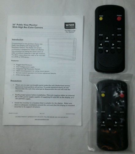 WREN Solutions Remote Controls for  PVM 26&#034; LCD Security Monitor + Manual