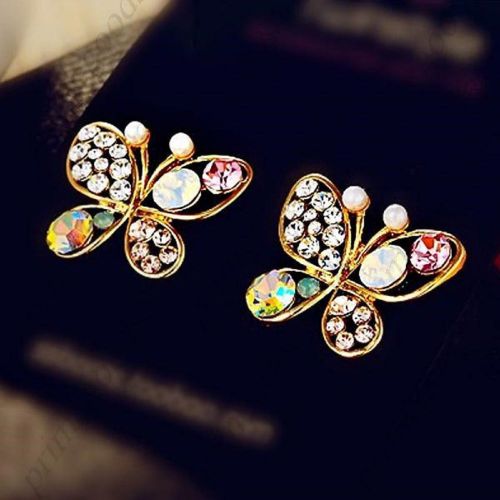 Pair of Butterfly Style Hollow Stud Earrings with Rhinestones Fashion Earrings