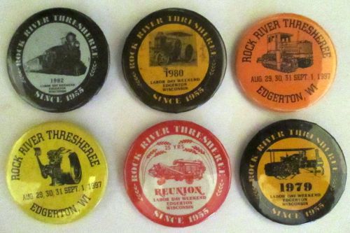 6 Rock River Thresheree Edgerton, WI Pinback Buttons 1970s 80s 90s