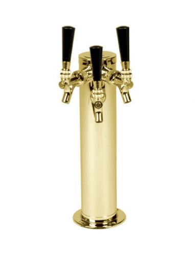 Triple tap draft beer tower - brass - 3&#034; dia. - bar pub kegerator faucet system for sale
