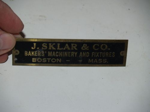 Vintage Brass Name Plate J Sklar &amp; Co Baker&#039;s Machinery and Fixtures-Boston MA