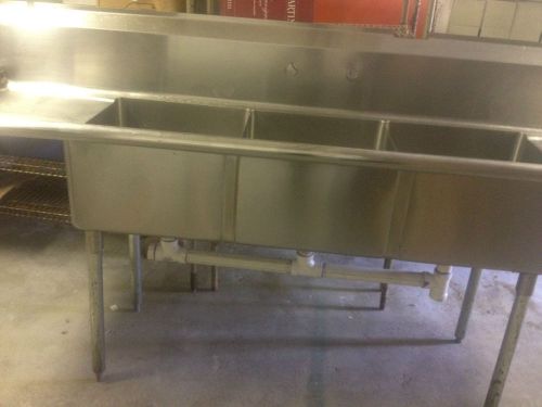 90 inch stainless steel 3 bay sink w/2 drain boards for sale