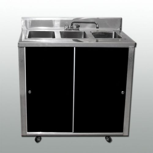 PORTABLE 3 COMPARTMENT SINK - SELF CONTAINED - HOT WATER - 304 STAINLESS STEEL