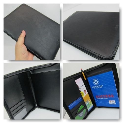 USA B05-A5 / Leather Portfolios notebook Pad folio folder / holder Zippered bag