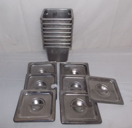 Lot 8 Vollrath Deep Sixth 2 1/2 Qt Steamtable Stainless Steel Pans w Lids 6&#034;