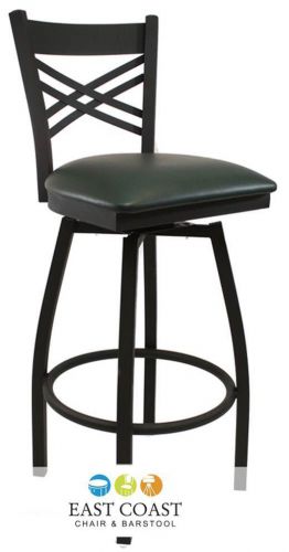 New Gladiator Cross Back Metal Swivel Restaurant Bar Stool w/ Green Vinyl Seat