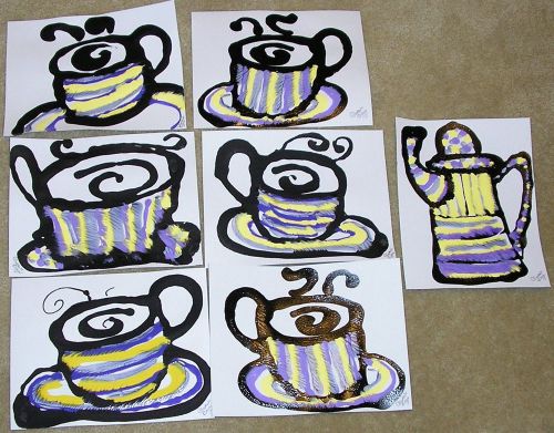 Wholesale LOT 7 signed Abstract Coffee Art Paintings RARE Matching Folk Art Wow
