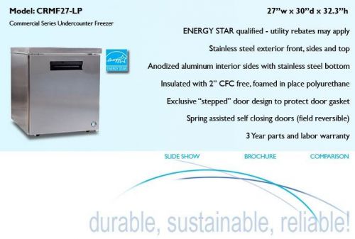 New hoshizaki crmf27 one door undercounter reach-in freezer (7.2 cuft) 27&#034; wide for sale