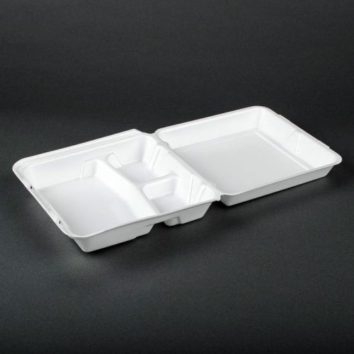 9&#034;x9&#034; Foam Hinged Lid 3 Compartment Sandwich Take-off Food Container 50 Pieces