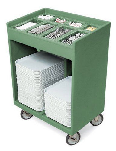Cambro TC1418-192 Plastic Tray and Silver Cart with Vinyl Cover  Granite Green