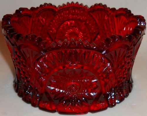 Royal Ruby Red glass tabletop serving candy bowl diamond pattern crimson gold NR