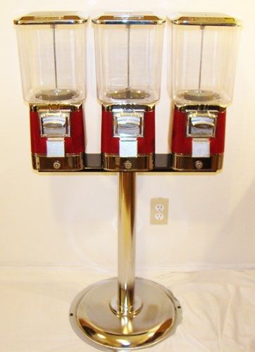 Triple head v-line gumball machine with stand for sale