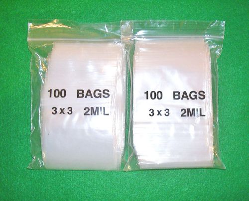 200  3 x 3 inch Zip Lock Bags  Strong 2 Mils  Clear Plastic PVC Bags Beads Coins