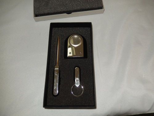 Executive Desk set, Office, Clock, Letter Opener and Key Chain,Stainless &amp;Black