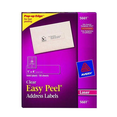 Avery 5661 Clear Easy Peel Laser Labels 1 x 4, 940 Labels - 47 Sheets - OPEN BOX