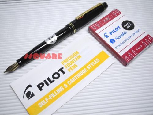 Pilot 78G 22K Gold Fountain Pens, Black Pen Fine nib + 6 BK IC-50 cartridges