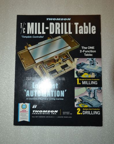 THOMSON MILL-DRILL Template Controlled Milling Drill TABLE CATALOG 1969 JRW #051