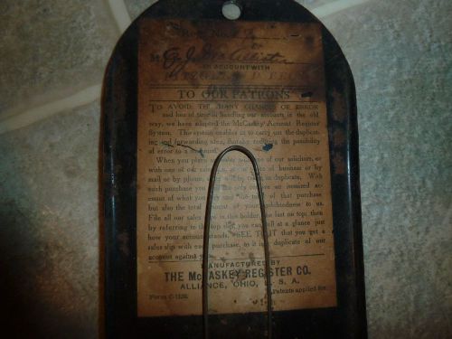 Antique Old Metal Restaurant The McCaskey Register Co Bill Receipt Clip Holder