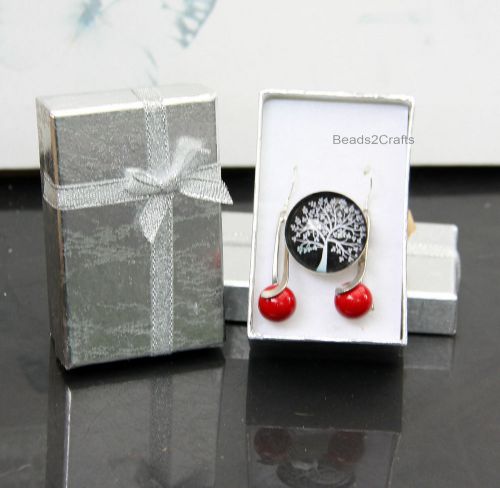 2 nice silver foil coated  jewellery set presentation gift box 8.3x5.3x2.8mm new for sale