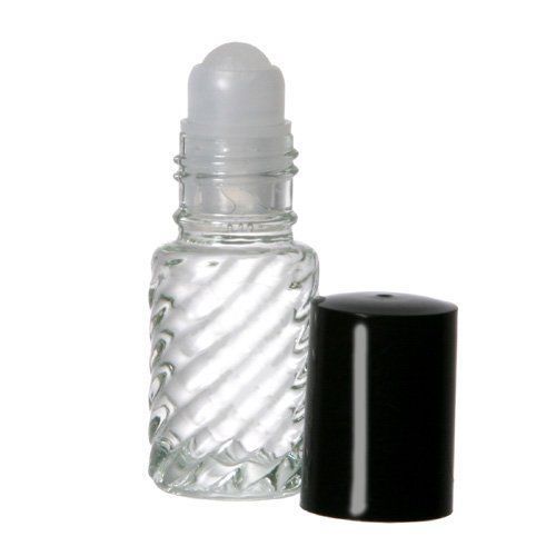 5 ml roll-on clear glass bottles (1/6 ounce) w/black caps - pack of 864 fancy for sale