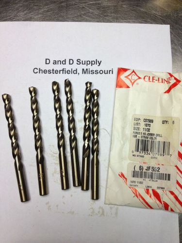 Lot of 6 CLE-LINE C07989 11/32&#034; Jobber Length Drill Bits,  HSS, Force 5, USA