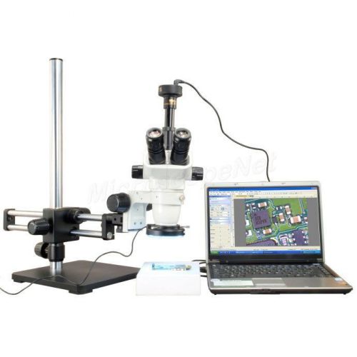 6.7x-45x stereo microscope+shadowless 144 led ring light+boom stand+5mp camera for sale
