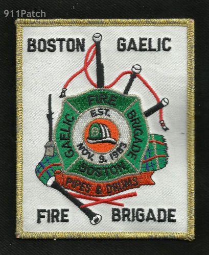 BOSTON, MA - GAELIC FIRE BRIGADE PIPES &amp; DRUMS FIREFIGHTER Patch FIRE DEPT.
