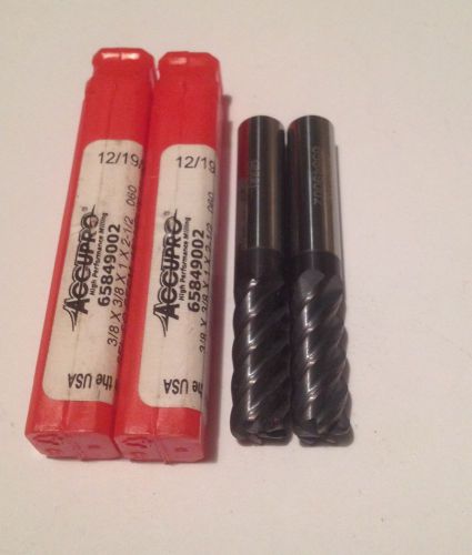 3/8&#034; x 3/8&#034; x 1&#034; x 2 1/2&#034;x .060 rad end mill corner chamfer  accupro lot of 2 for sale