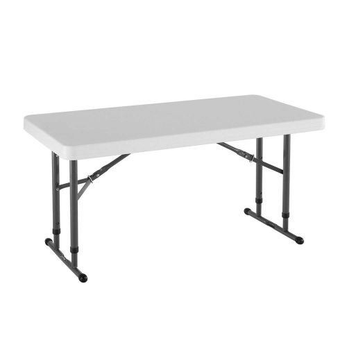 4-Foot Commercial Adjustable Height Folding Utility Table Portable Top, White