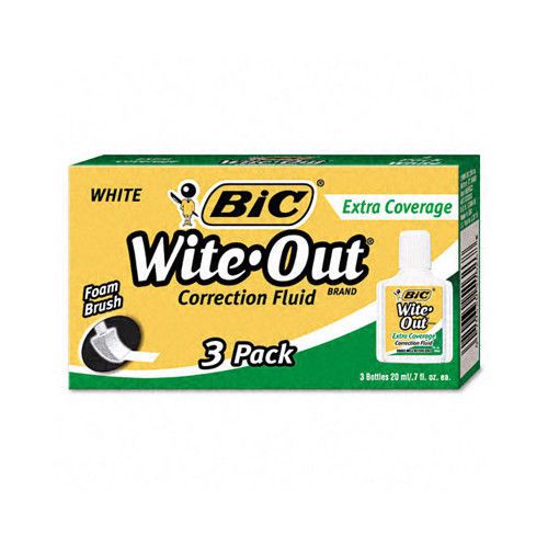 Bic corporation 20 ml bottle wite-out extra coverage correction fluid (3/pack) for sale