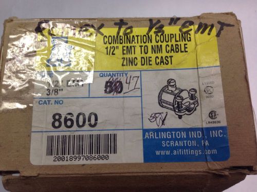 Arlington 8600 combination coupling 1/2&#034; ss emt to nm cable qty 47 **nib** for sale