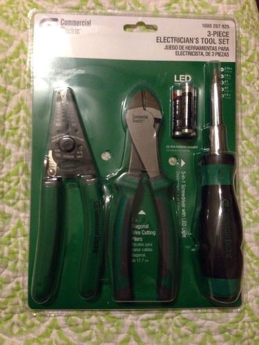 &#034;commercial electric&#034; 3 piece electrician&#039;s tool set pliers stripper screwdriver for sale