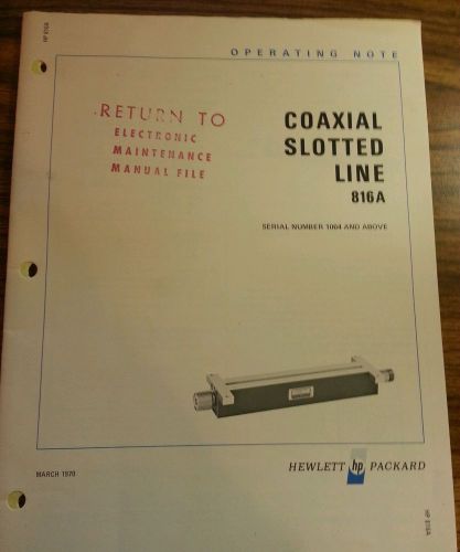 Operating note coaxial slotted line 816A HP Hewlett Packard