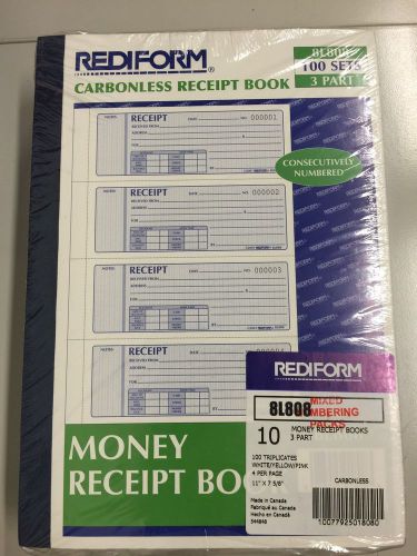 New 5PK Rediform 3-pt Carbonless Money Receipt Book 3 Part 100 Sets - RED8L808