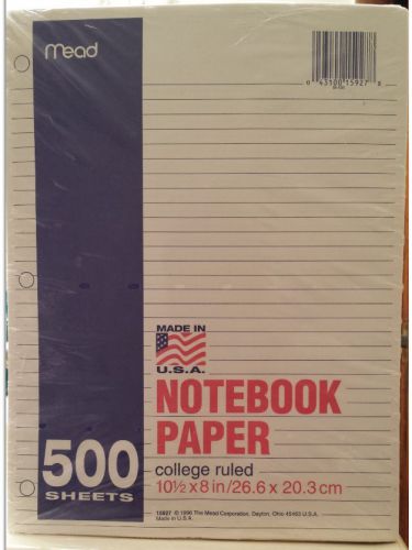MEAD Notebook Paper, College Ruled, 10.5 x 8 Inches 500 Sheets/Pack NEW