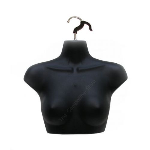 Matte Black Female Upper Torso Mannequin Form With Hook For Hanging